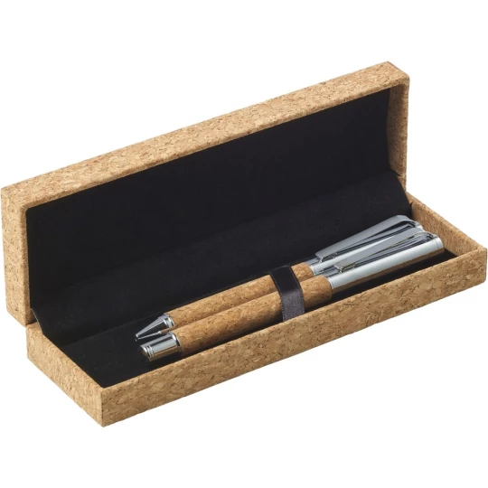 Cork writing set, ball pen and roller ball pen (V1964-18)-1