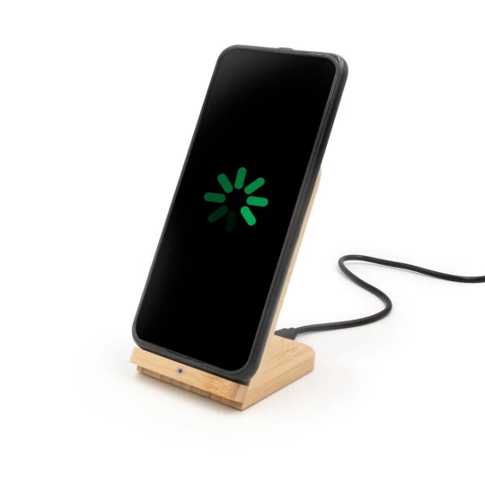 Bambusowa ładowarka bezprzewodowa 10W B'RIGHT, stojak na telefon | Wilder (V0349-17)-1