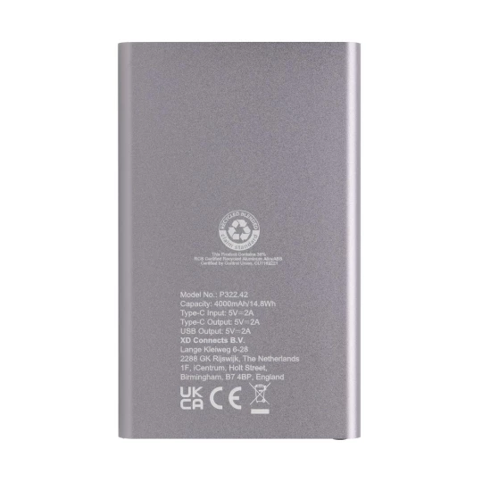Power bank 4000 mAh z aluminium z recyklingu (P322.420)-1