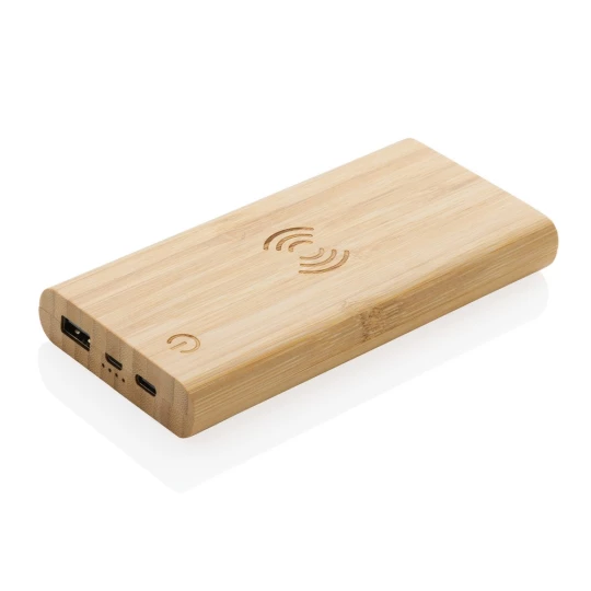 Bambusowy, bezprzewodowy power bank 8000 mAh, ładowarka bezprzewodowa 5W (P322.359)-1