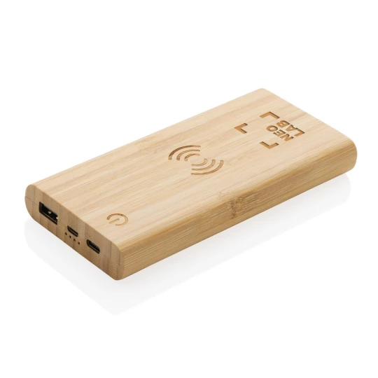 Bambusowy, bezprzewodowy power bank 8000 mAh, ładowarka bezprzewodowa 5W (P322.359)-1