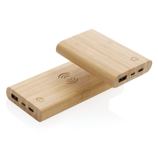Bambusowy, bezprzewodowy power bank 8000 mAh, ładowarka bezprzewodowa 5W (P322.359)-1