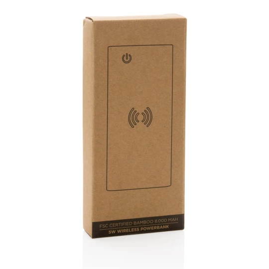 Bambusowy, bezprzewodowy power bank 8000 mAh, ładowarka bezprzewodowa 5W (P322.359)-1