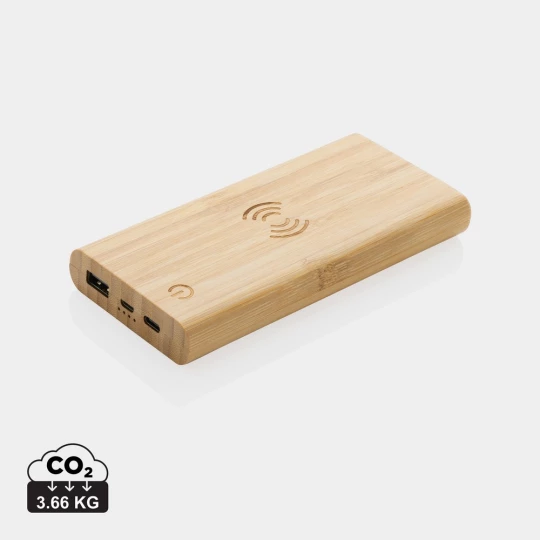 Bambusowy, bezprzewodowy power bank 8000 mAh, ładowarka bezprzewodowa 5W (P322.359)-1