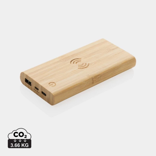 Bambusowy, bezprzewodowy power bank 8000 mAh, ładowarka bezprzewodowa 5W (P322.359)-1