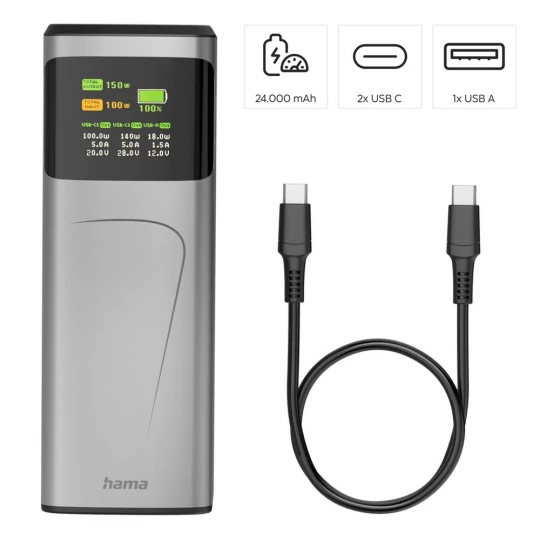 Power bank 24000 mAh Hama High Power 150W (VH029-15)-1