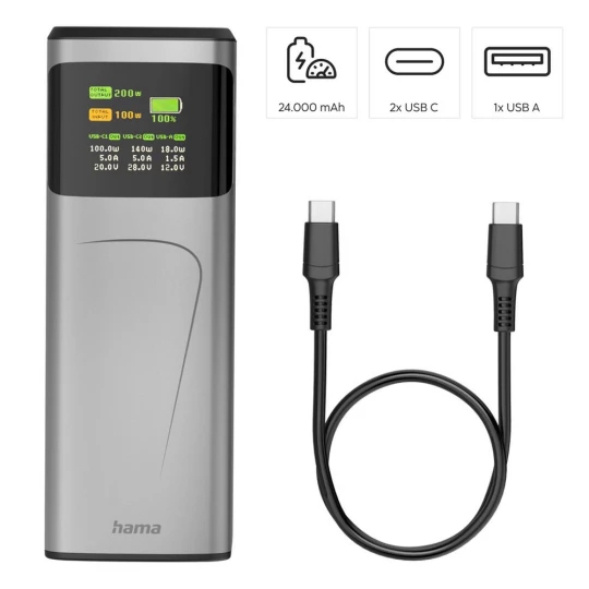 Power bank 24000 mAh Hama High Power 200W (VH030-15)-1