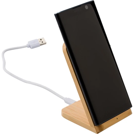 Bambusowa ładowarka bezprzewodowa 5W, stojak na telefon (V0186-17)-1