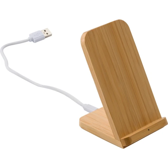 Bambusowa ładowarka bezprzewodowa 5W, stojak na telefon (V0186-17)-1