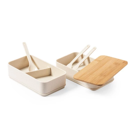 Lunchboxen 2 Stück, 2x500 ml, Bambusdeckel, Besteck (V8217-00)-1