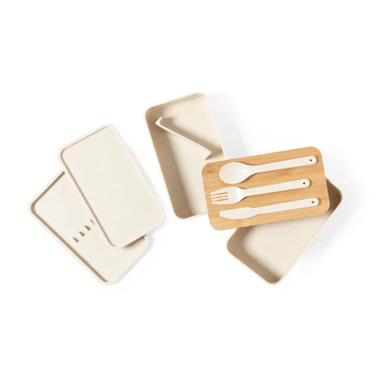Lunchboxen 2 Stück, 2x500 ml, Bambusdeckel, Besteck (V8217-00)-1