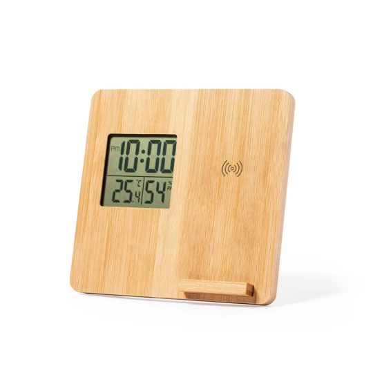 Bambusowa ładowarka bezprzewodowa 10W, stacja pogodowa (V8328-18)-1