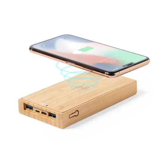 Bamboo wireless power bank 10000 mAh, wireless charger 5W, solar charger (V8335-16)-1