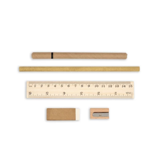 Schulset im Korketui mit Lineal, Kugelschreiber, Bleistift, Radiergummi und Anspitzer | Clark (V7248-17)-1