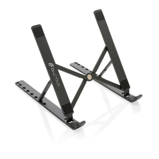 Aluminium laptop stand made with RCS (Recycled Claim Standard) certified recycled aluminium and TPU. Total recycled content: 99% based on total item weight. RCS certification ensures a completely certified supply chain of the recycled materials. The -1