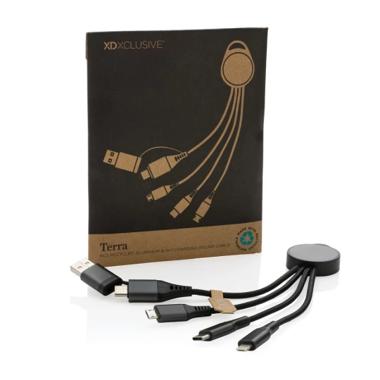 Charging cable made with RCS (Recycled Claim Standard) certified recycled aluminium, recycled TPE and recycled pet. Total recycled content: 68% based on total item weight. RCS certification ensures a completely certified supply chain of the recycled -1
