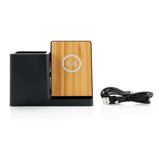 10W fast wireless charger with pen holder made with RCS (Recycled Claim Standard) certified recycled ABS. Total recycled content: 78% based on total item weight. RCS certification ensures a completely certified supply chain of the recycled materials.-1