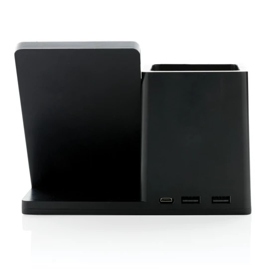 10W fast wireless charger with pen holder made with RCS (Recycled Claim Standard) certified recycled ABS. Total recycled content: 78% based on total item weight. RCS certification ensures a completely certified supply chain of the recycled materials.-1