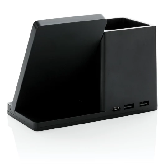 10W fast wireless charger with pen holder made with RCS (Recycled Claim Standard) certified recycled ABS. Total recycled content: 78% based on total item weight. RCS certification ensures a completely certified supply chain of the recycled materials.-1