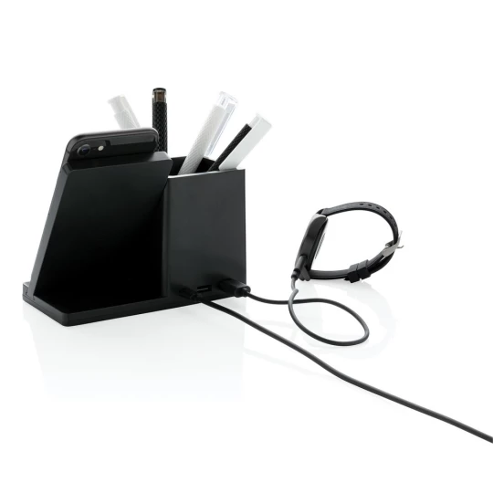 10W fast wireless charger with pen holder made with RCS (Recycled Claim Standard) certified recycled ABS. Total recycled content: 78% based on total item weight. RCS certification ensures a completely certified supply chain of the recycled materials.-1