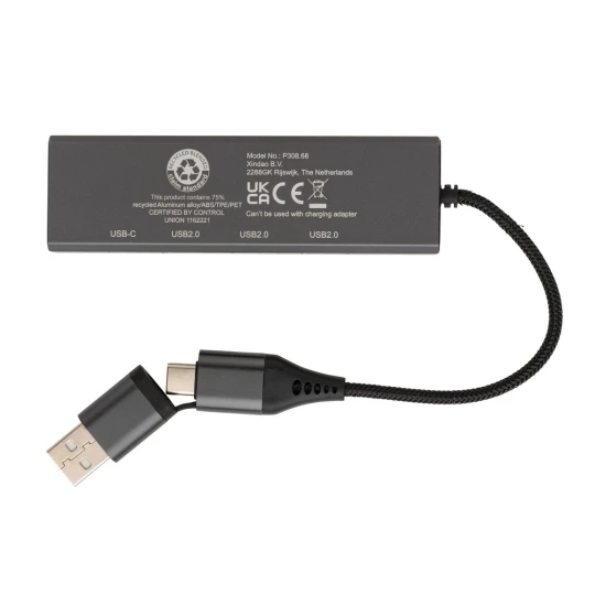 Hub USB 2.0 z USB C, aluminium z recyklingu (P308.682)-1