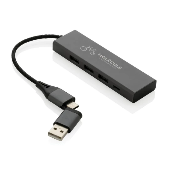 Hub USB 2.0 z USB C, aluminium z recyklingu (P308.682)-1