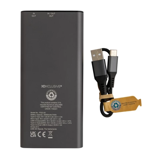 Terra RCS recycled 20W aluminium powerbank 20.000 mAh (P322.632)-1