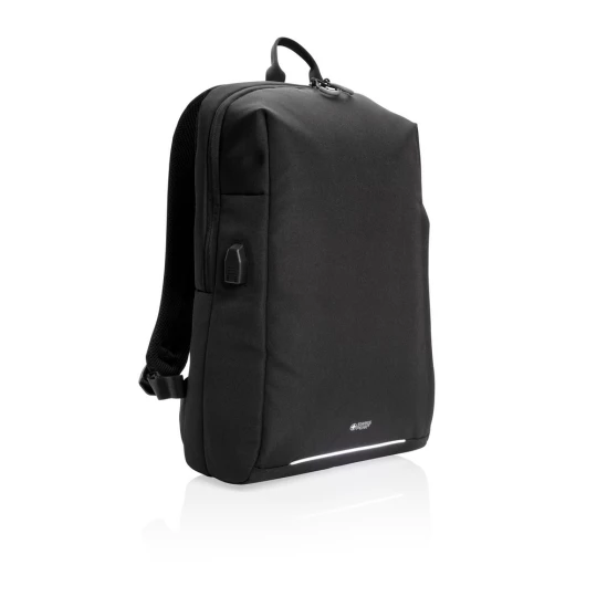 This stylish carry-on laptop backpack is intended for business and leisure trips. It’s designed with a padded 15.6