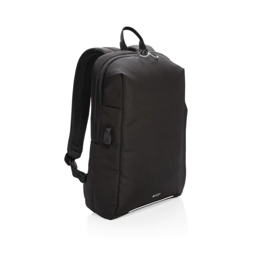 This stylish carry-on laptop backpack is intended for business and leisure trips. It’s designed with a padded 15.6