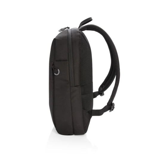 This stylish carry-on laptop backpack is intended for business and leisure trips. It’s designed with a padded 15.6