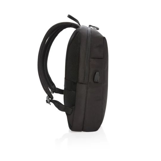 This stylish carry-on laptop backpack is intended for business and leisure trips. It’s designed with a padded 15.6
