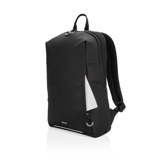 This stylish carry-on laptop backpack is intended for business and leisure trips. It’s designed with a padded 15.6