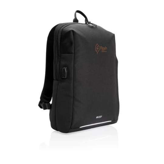 This stylish carry-on laptop backpack is intended for business and leisure trips. It’s designed with a padded 15.6