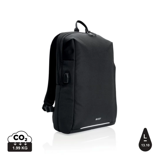 This stylish carry-on laptop backpack is intended for business and leisure trips. It’s designed with a padded 15.6