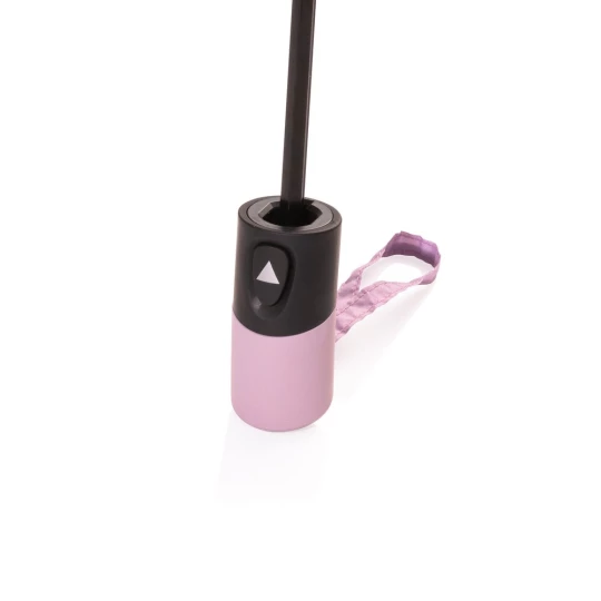 This portable 3 section auto open open mini umbrella  is the perfect size to keep in your bag or car for a weather emergency. Metal frame, fibreglass ribs with ABS handle. With AWARE™ tracer that validates the genuine use of recycled materials. This -1