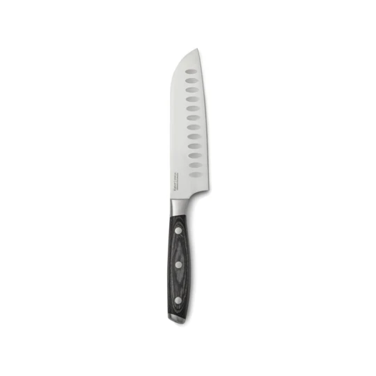 Santoku knife made of X50CrMoV15 German steel with a Pakkawood handle. The easy-grip handle and superb balance in the blade makes the knife comfortable and easy to work with. Size: 14 cm blade. (VG008-32)-1