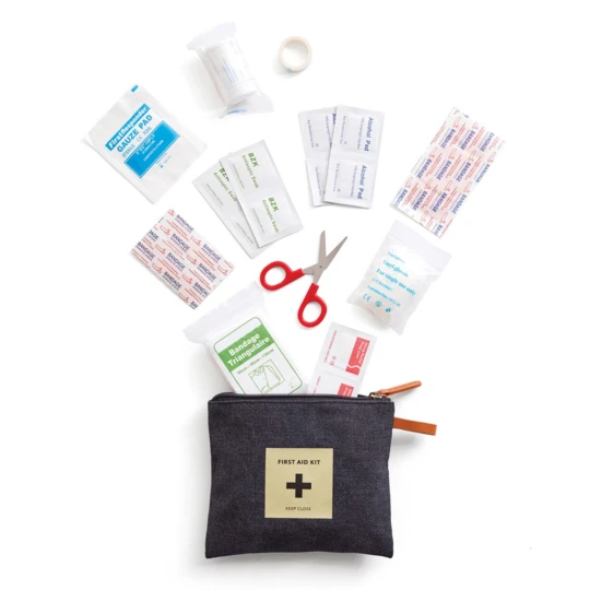 A first aid kit from our popular Asado-series. The fabric bag with a zipper contains everything you need in case of minor accidents such as band-aids, scissors, bandages, etc. Packed in a plastic bag. (VG020-03)-1