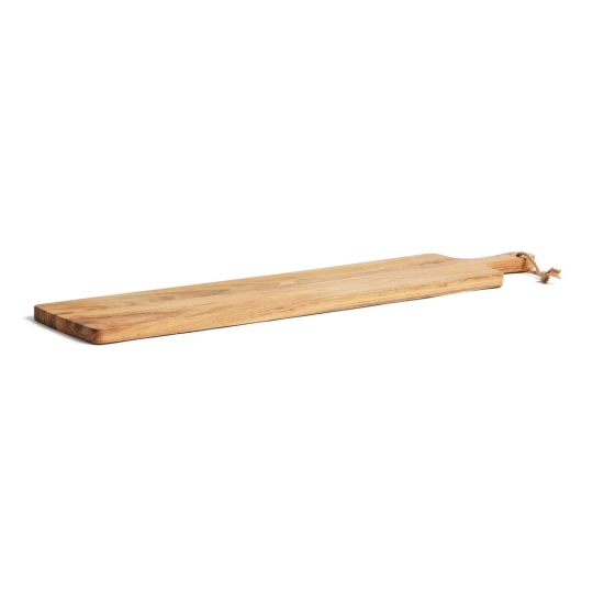 Robust and very handy cutting/serving board that thanks to its length of 75 cm and width of 15 cm has a large enough surface for being used both for cutting and serving.  The board is made of FSC-certified teak and has a beautiful golden to medium br-1