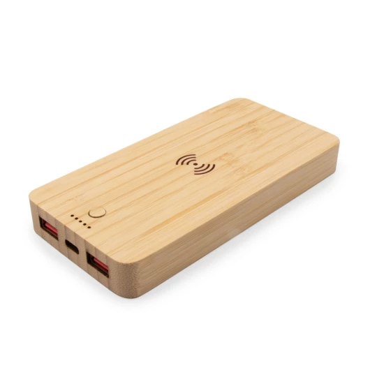 Bambusowy bezprzewodowy power bank 8000 mAh B'RIGHT, ładowarka bezprzewodowa 15W | Benson (V0053-17)-1