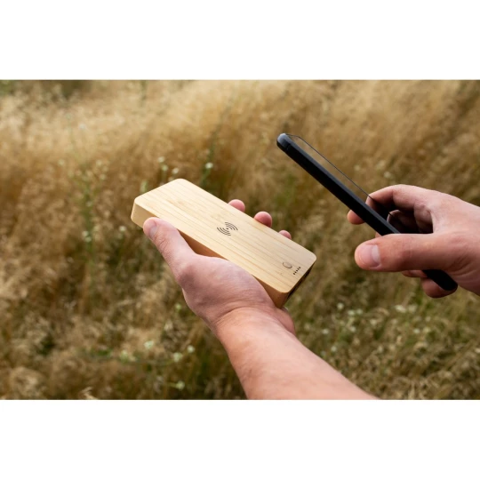 Bambusowy bezprzewodowy power bank 8000 mAh B'RIGHT, ładowarka bezprzewodowa 15W | Benson (V0053-17)-1