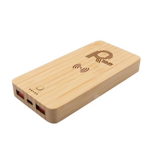 Bambusowy bezprzewodowy power bank 8000 mAh B'RIGHT, ładowarka bezprzewodowa 15W | Benson (V0053-17)-1