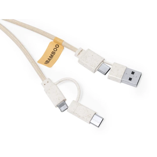 Kabel do ładowania ze słomy pszenicznej i bawełny z karabińczykiem, bambusowy element (V1362-00)-1