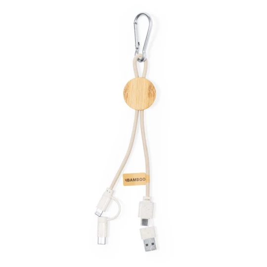 Kabel do ładowania ze słomy pszenicznej i bawełny z karabińczykiem, bambusowy element (V1362-00)-1