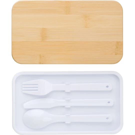 Pudełka śniadaniowe 2 szt., 2x400 ml, bambusowe wieczko, sztućce (V1215-02)-1