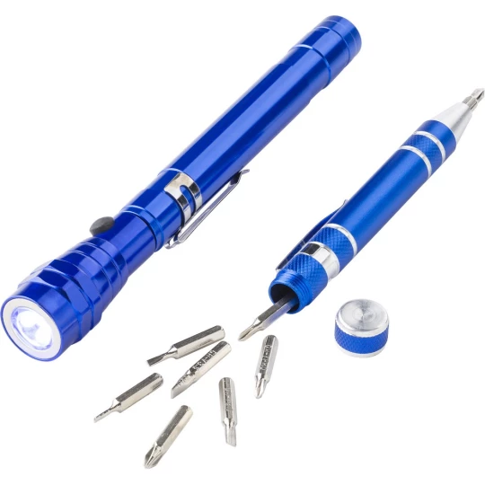 Zestaw narzędzi, śrubokręt, 8 końcówek, teleskopowa latarka 3 LED (V8763-11)-1
