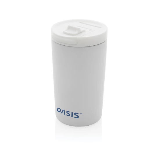 This double wall vacuum leakproof lock mug is the perfect size for your beverage. It's leakproof sealed flip lid is designed for easy open/close and on-the-go use. Vacuum insulation keeps beverages hot for up to 5 hours and cold for up to 15 hours. M-1