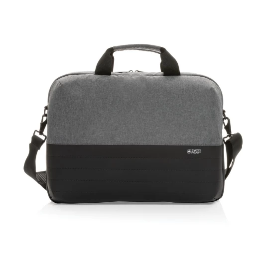 This Swiss Peak AWARE™ 15.6” laptop bag offers unique style and storage for your laptop and tablet. With pockets to organise all of your tech gadgets and personal accessories. RFID pockets for your wallet and passport. Connect your power bank easily -1