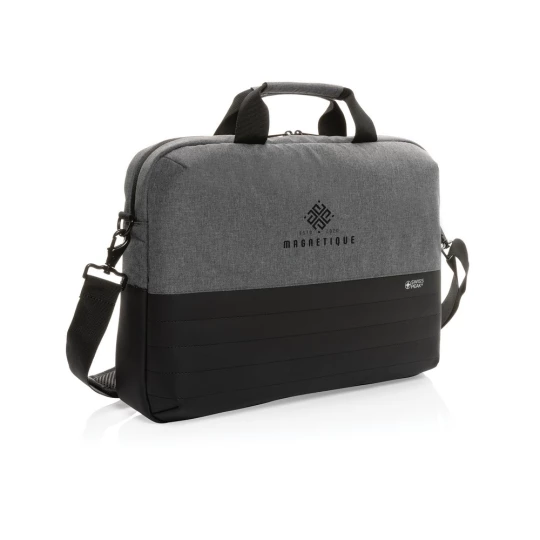 This Swiss Peak AWARE™ 15.6” laptop bag offers unique style and storage for your laptop and tablet. With pockets to organise all of your tech gadgets and personal accessories. RFID pockets for your wallet and passport. Connect your power bank easily -1