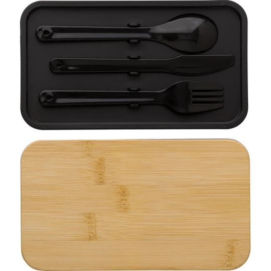 Pudełka śniadaniowe 2 szt., 2x400 ml, bambusowe wieczko, sztućce (V1215-03)-1