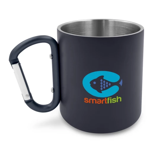Recycled stainless steel mug 280 ml with carabiner clip | Pari (V1405-04)-1